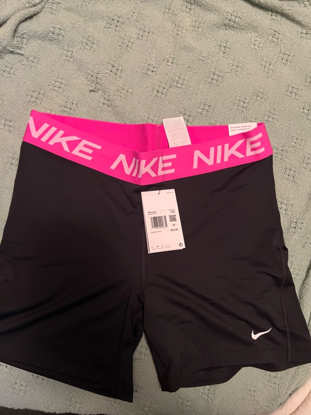 Nike Women’s Black Bike Shorts with Bright Pink Logo Waistband
